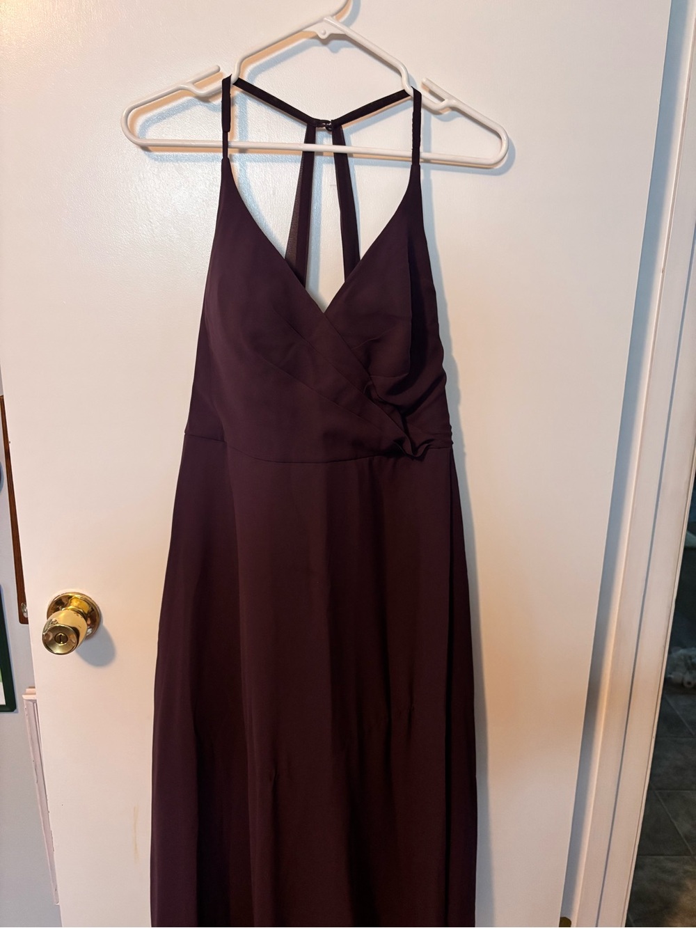Women’s Deep Plum V-Neck Strappy Maxi Dress Bridesmaid Wedding Glam Chic Large